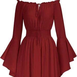 Scarlet Darkness Renaissance Dress Off Shoulder Bell Sleeve Red , Size XL